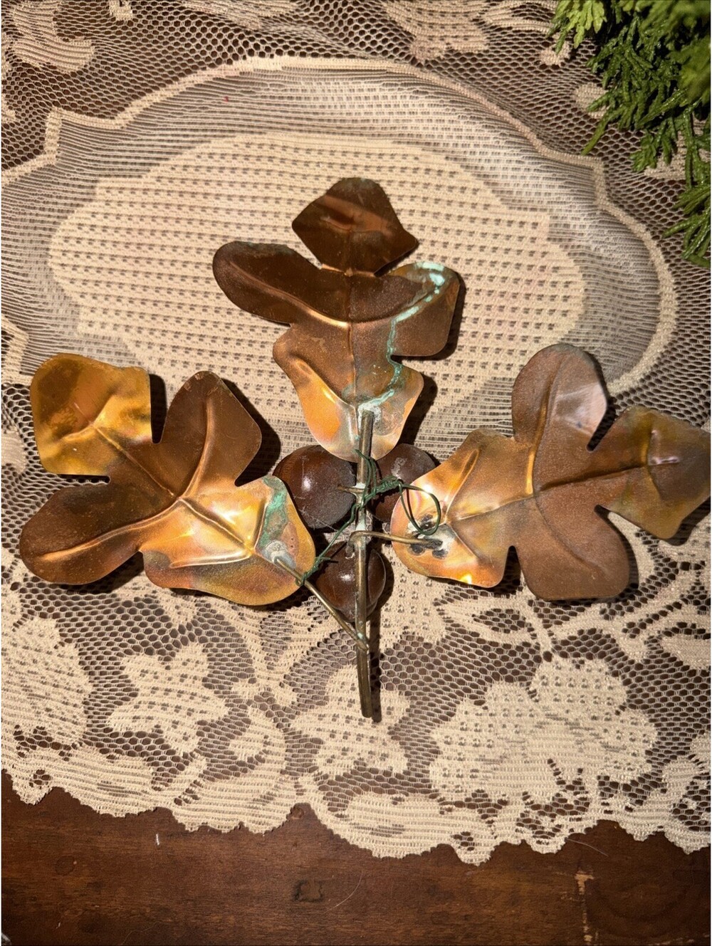VTG Set 2 Wall Decor Brass Oak Leaves Wood Acorns Cabin Rustic Cottage Nature - Picture 5 of 5